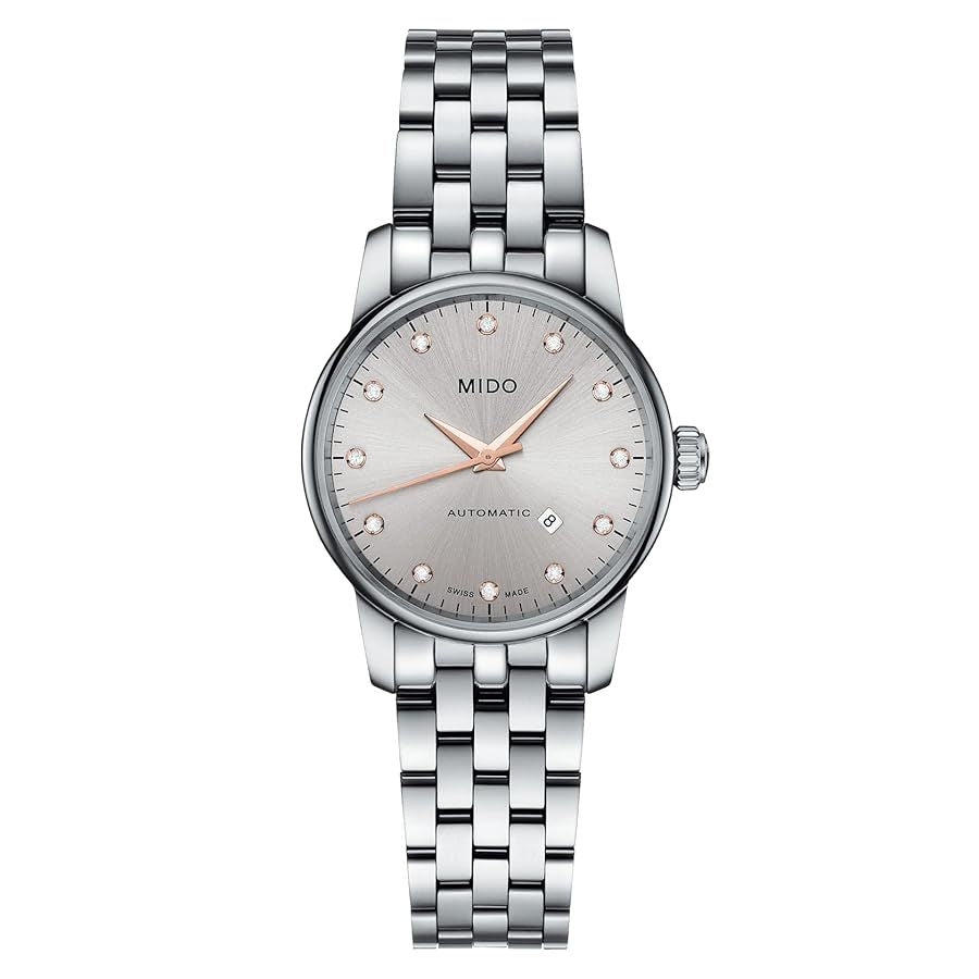 Mido M76004671 watch for woman with a white dial and stainless steel strap.