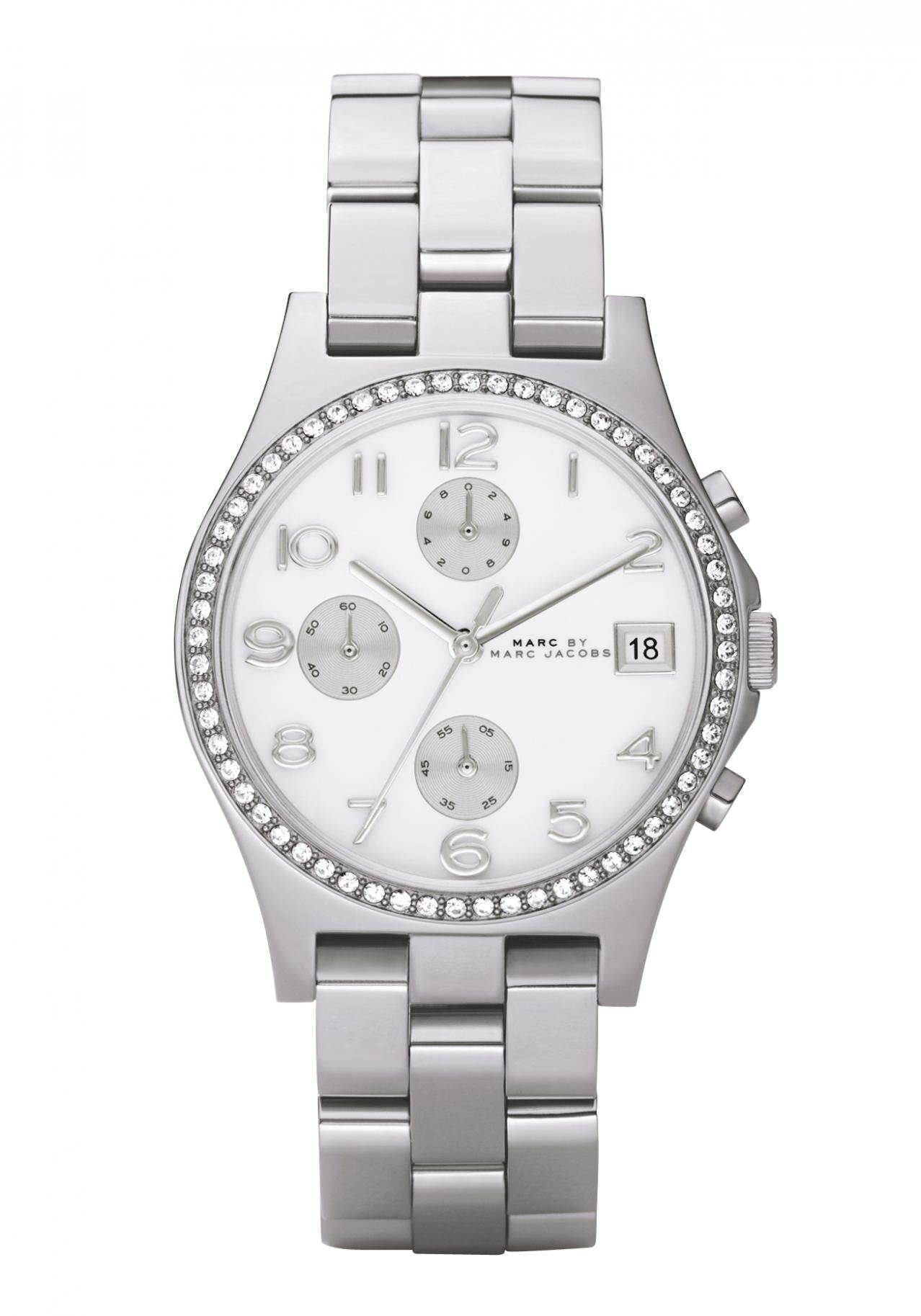 Marc Jacobs MBM3072 watch for women with a white dial and steel strap.