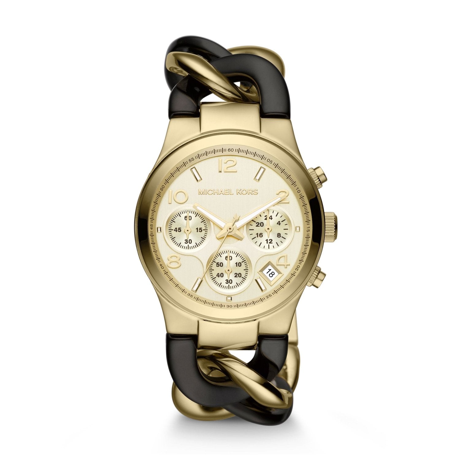 Michael Kors MK3242 watch for women with a golden dial and steel strap.