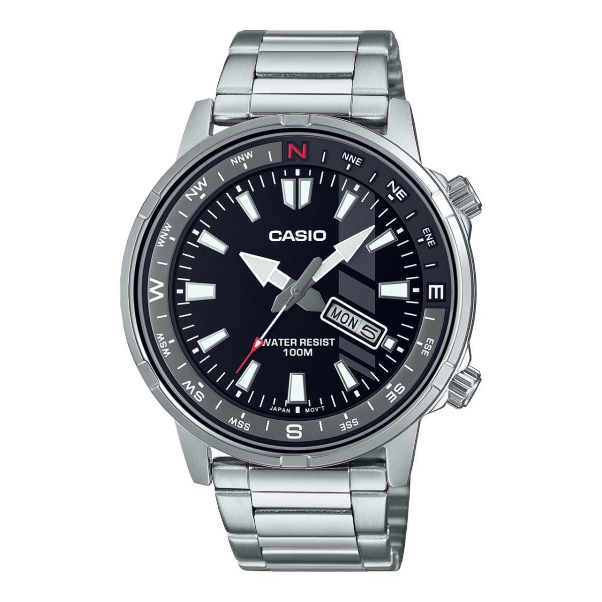 Casio MTD-130D-1A4VDF watch for man with a black dial and stainless steel strap.