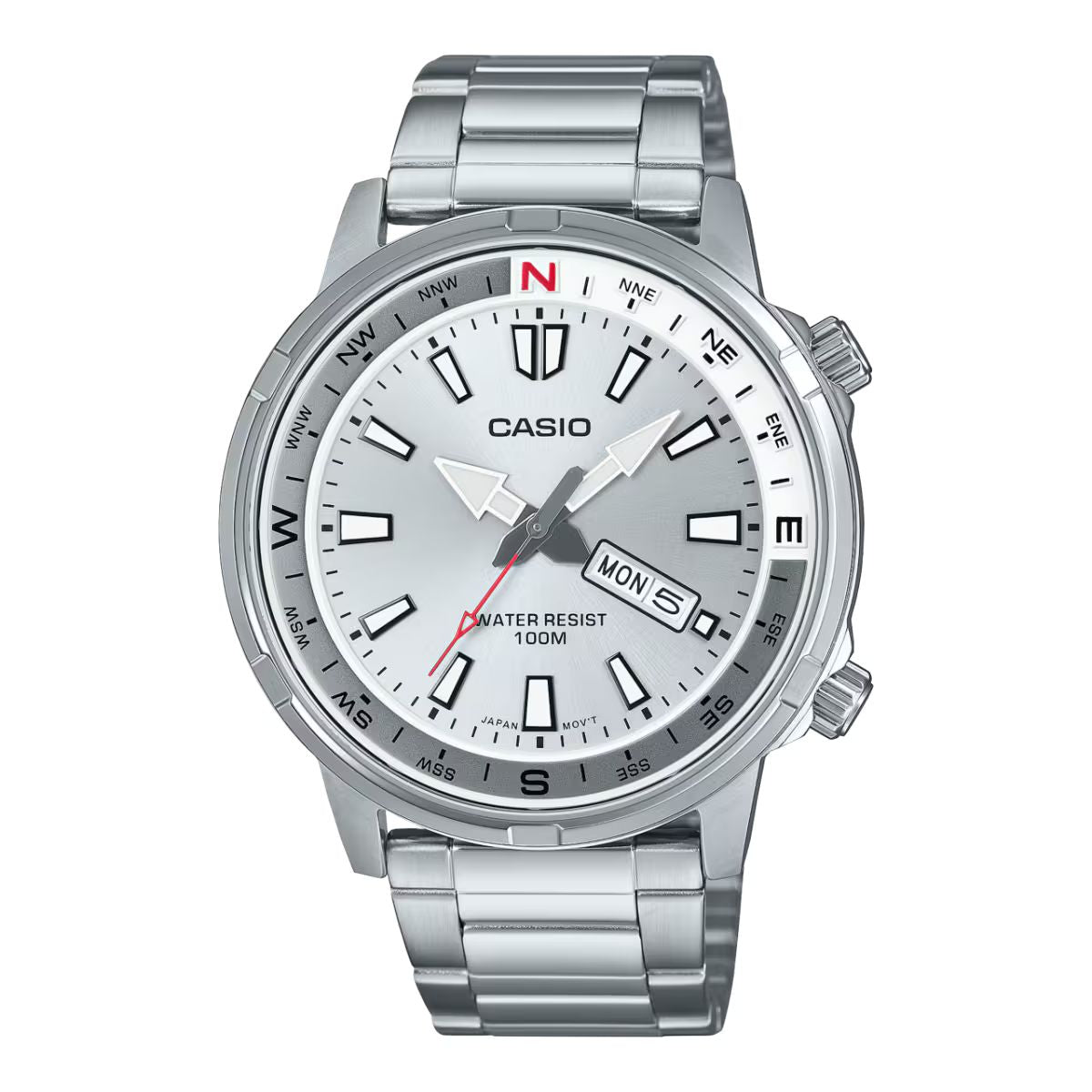 Casio MTD-130D-7AVDF watch for man with a grey dial and stainless steel strap.