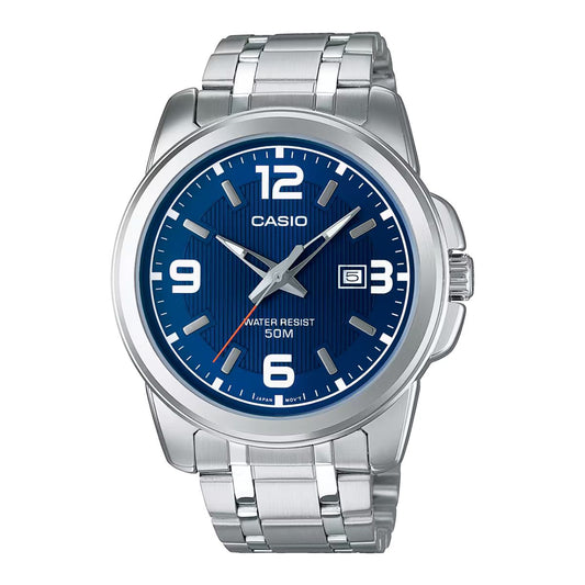 Casio MTP-1314D-2AVDF watch for man with a blue dial and stainless steel strap.