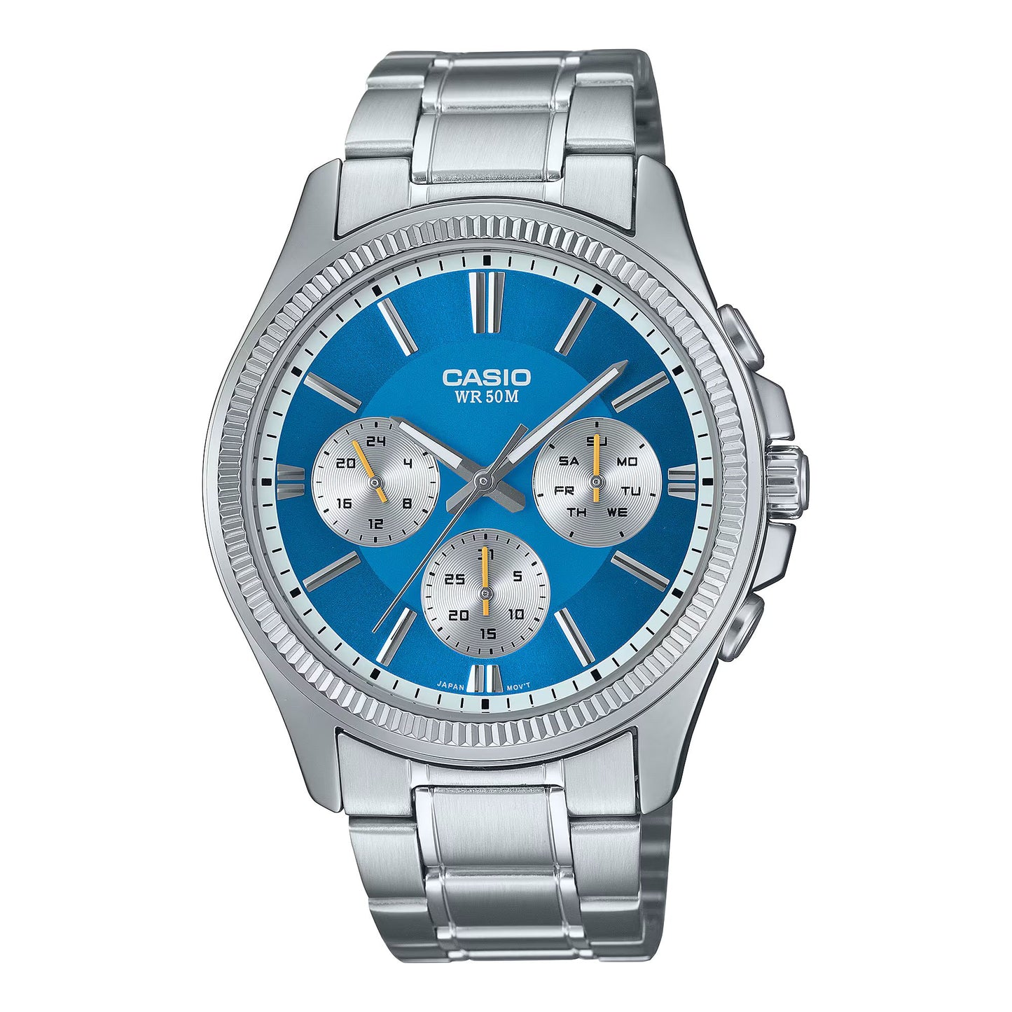 Casio MTP-1375PD-2A2VEF watch for man with a blue dial and stainless steel strap.