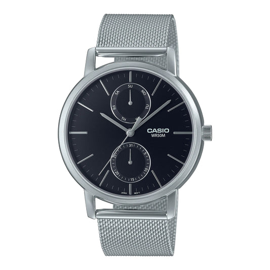 Casio MTP-B310M-1AVEF watch for unisex with a black dial and stainless steel strap.
