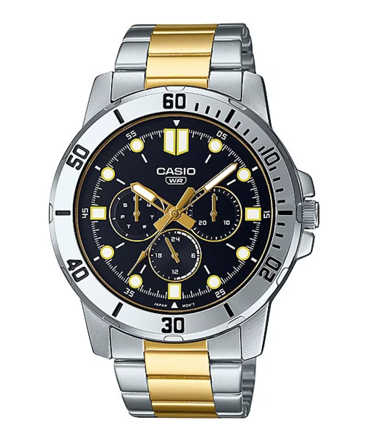 Casio MTP-VD300SG-1EUD watch for man with a black dial and stainless steel strap.