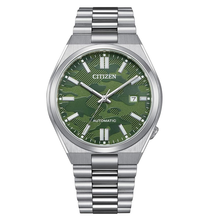 Citizen NJ0159-86X watch for man with a green dial and stainless steel strap.