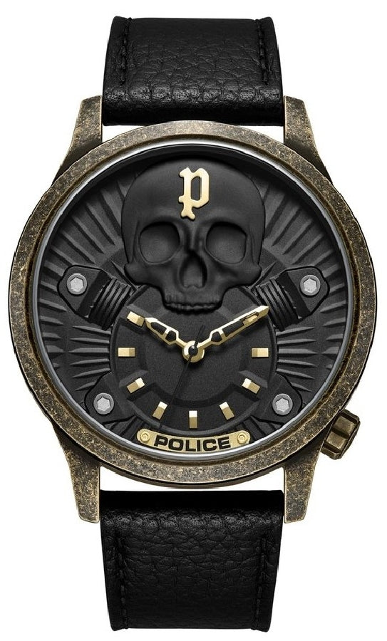 Police PEWJA2227702 watch for man with a black dial and leather strap.