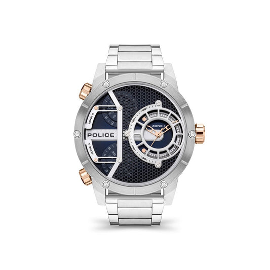 Police PEWJG2118104 watch for man with a blue dial and stainless steel strap.