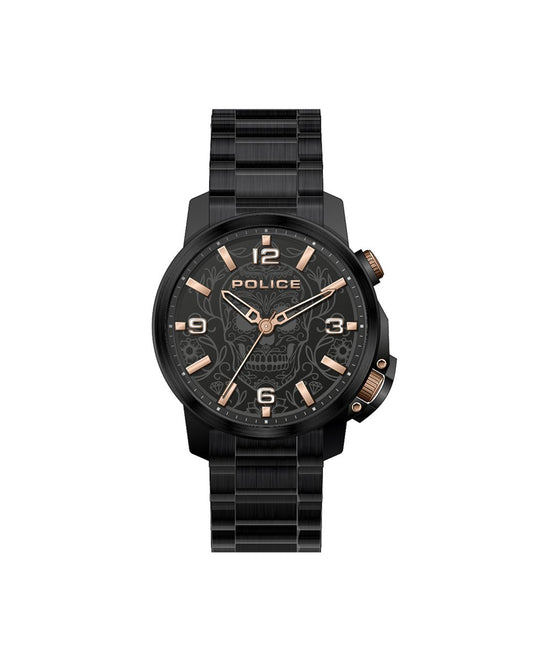Police PEWJJ2110001 watch for man with a black dial and stainless steel strap.