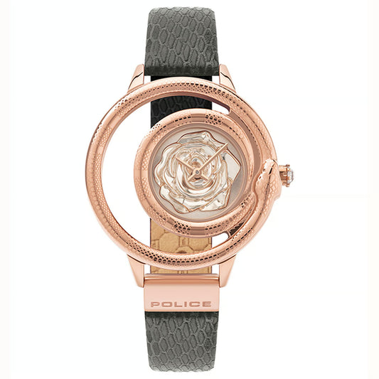 Police PEWLA2008301 watch for women with a golden dial and leather strap.