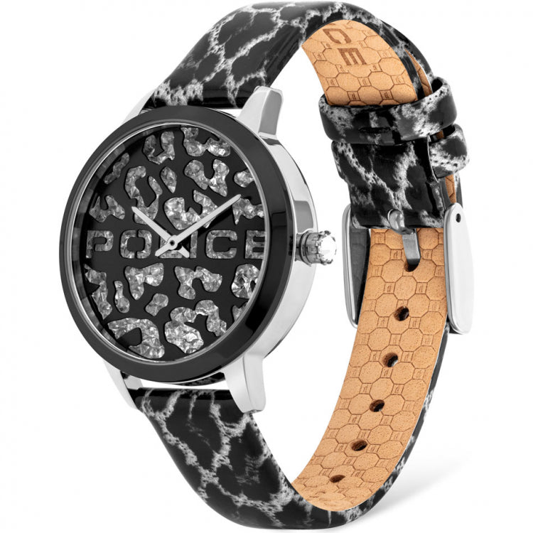 Police PL16028MSTB.02 watch for women with a black dial and leather strap.
