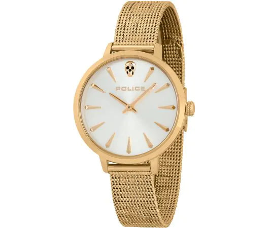 Police PL16035MSG.22MM watch for women with a white dial and stainless steel strap.