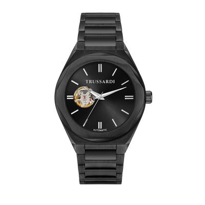 Trussardi R2423156001 watch for man with a black dial and stainless steel strap.