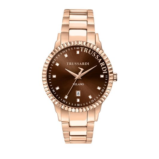 Trussardi R2453141008 watch for man with a brown dial and metal strap.