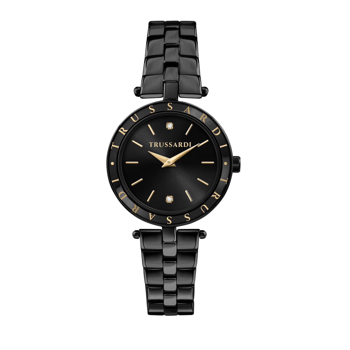 Trussardi R2453145513 watch for women with a black dial and metal strap.