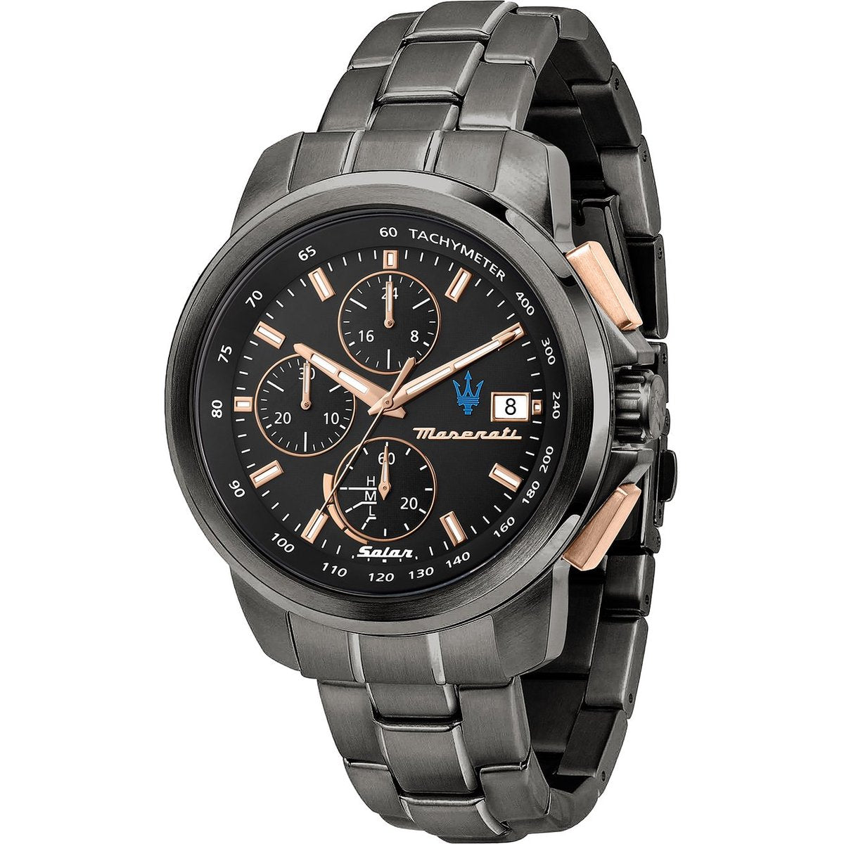 Maserati R8873645008 watch for man with a black dial and stainless steel strap.