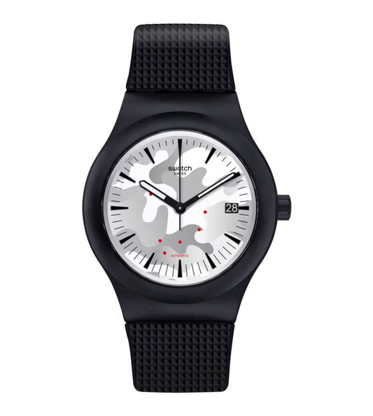 Swatch SUTB407 watch for unisex with a white dial and plastic strap.