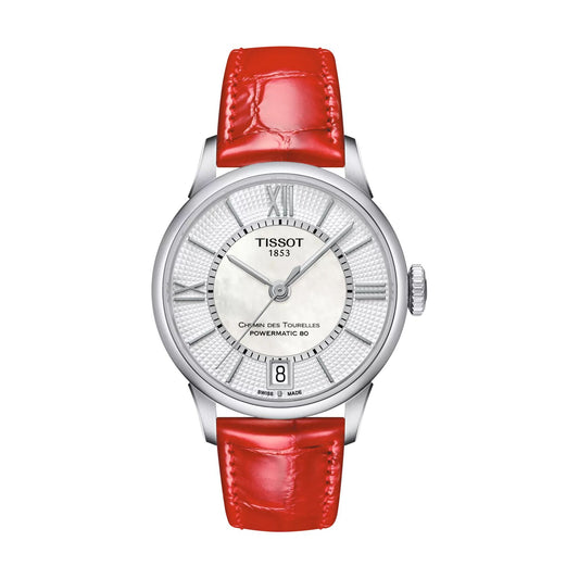 Tissot T0992071611800 watch for woman with a white dial and leather strap.