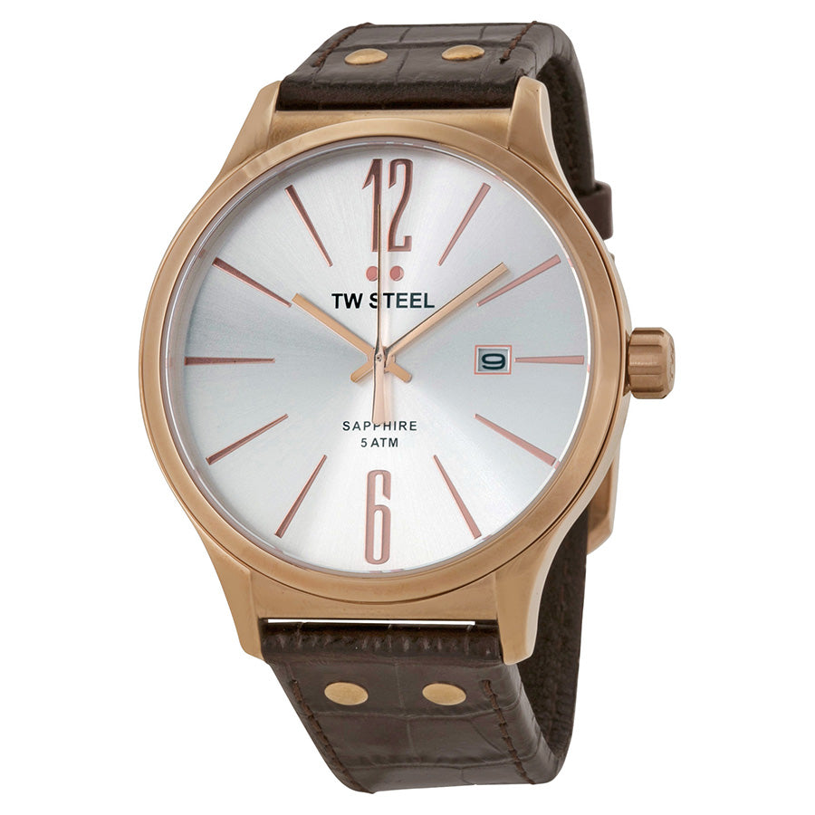 Tw Steel TW1304 watch for man with a silver dial and leather strap.
