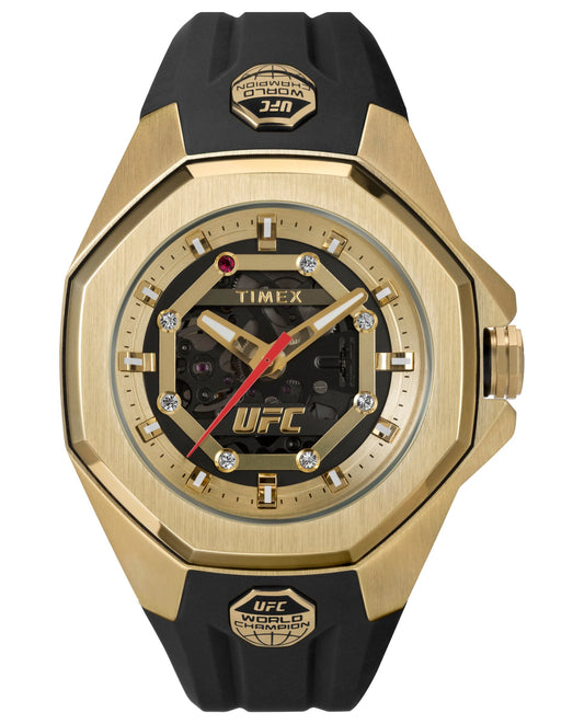 Timex TW2V86500 watch for man with a golden dial and silicone strap.