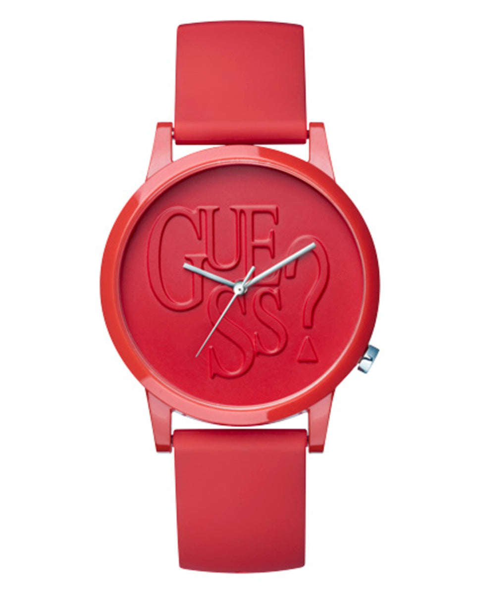 Guess V1019M3-NA watch for man with a red dial and silicone strap.