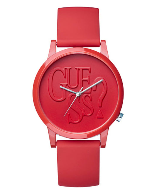 Guess V1019M3-NA watch for man with a red dial and silicone strap.