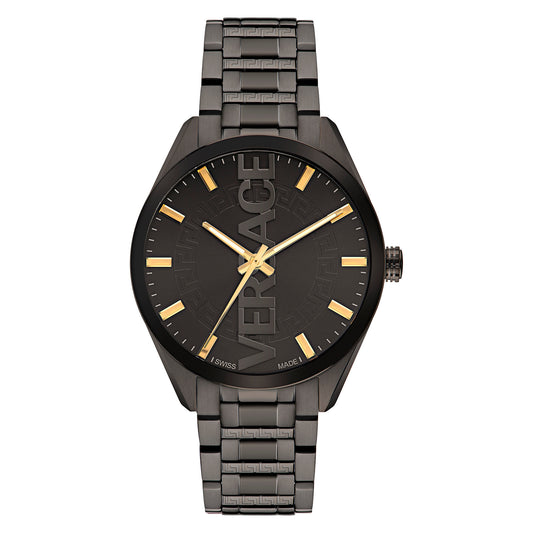 Versace VE3H00522 watch for man with a black dial and stainless steel strap.
