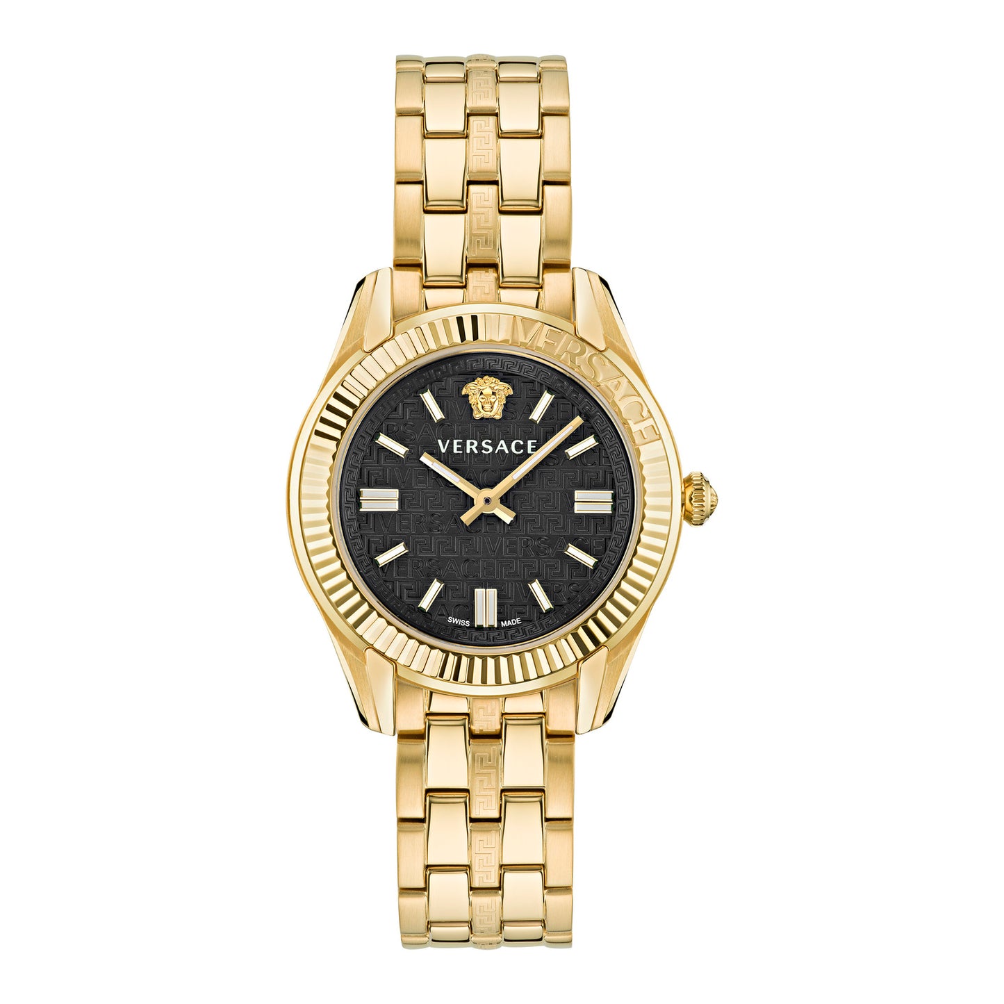 Versace VE6C00623 watch for women with a black dial and stainless steel strap.