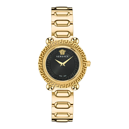 Versace VE6I00523 watch for women with a black dial and stainless steel strap.