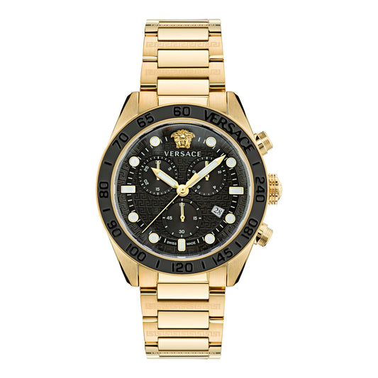 Versace VE6K00523 watch for man with a black dial and stainless steel strap.