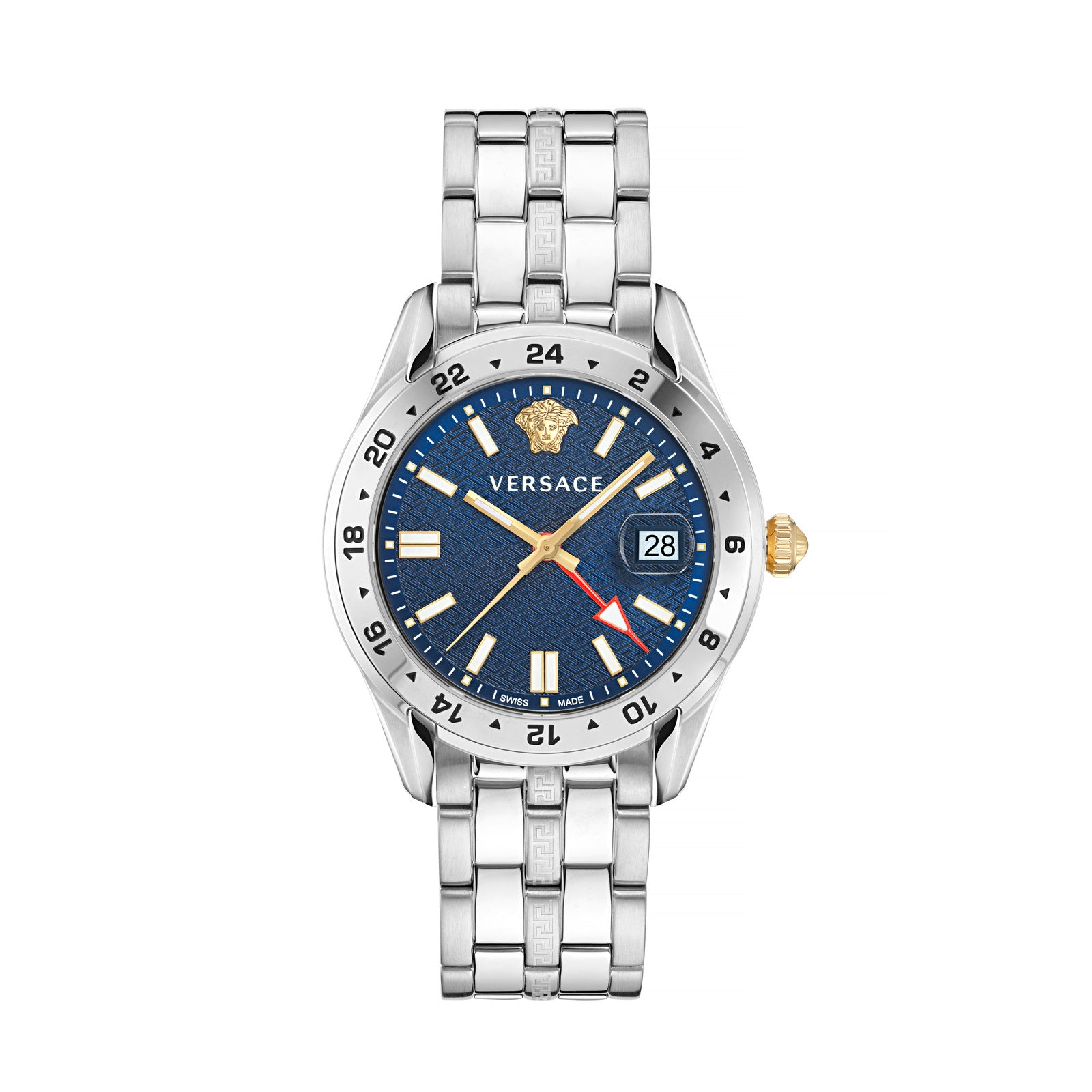 Versace VE7C00523 watch for man with a blue dial and stainless steel strap.