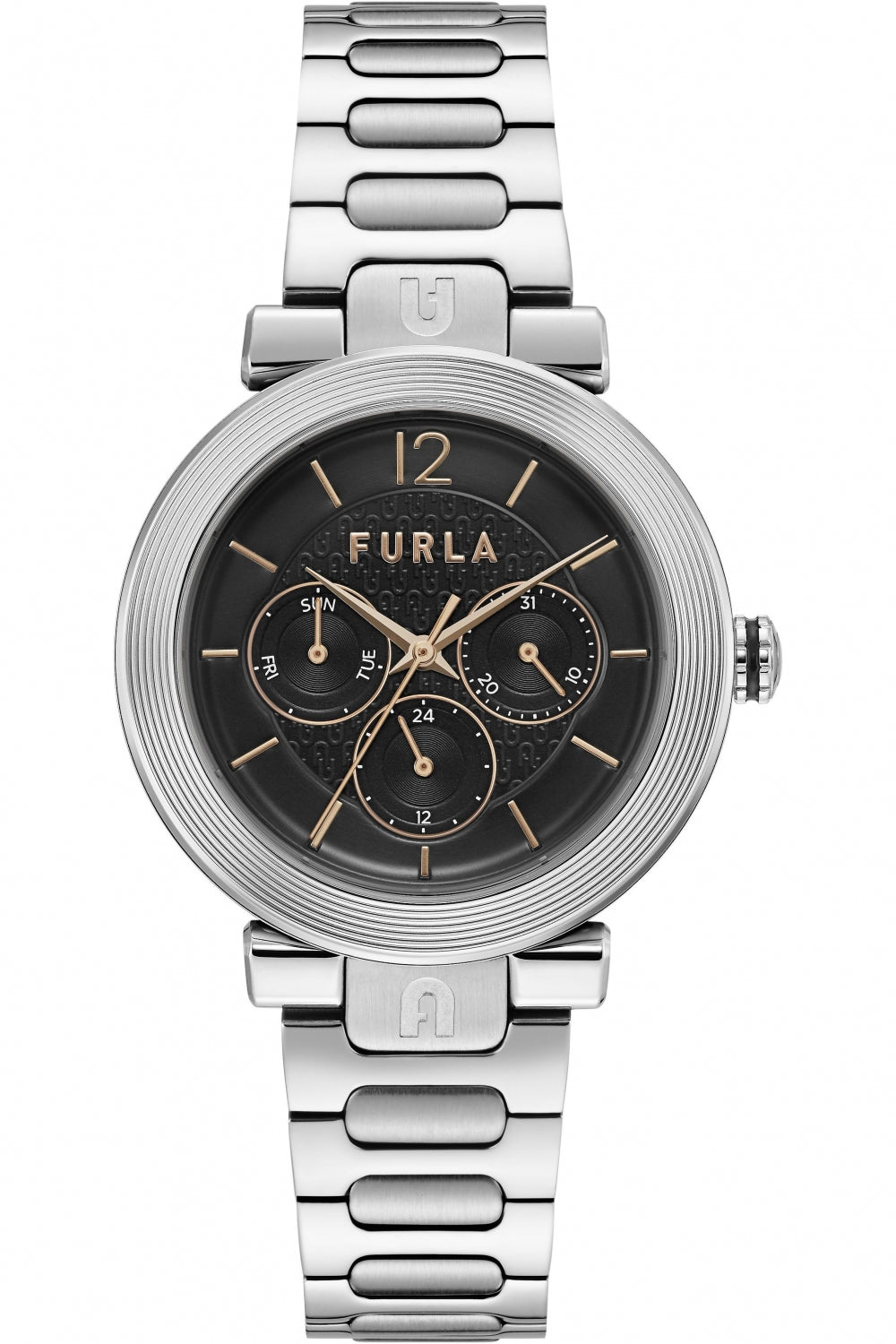 Furla WW00011005L1 watch for women with a black dial and stainless steel strap.